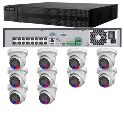 HiLook Camera and 16CH NVR package with 10x IPC-T269H-MU/SL Liveguard turret cameras