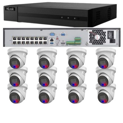 HiLook Camera and 16CH NVR package with 12x IPC-T269H-MU/SL Liveguard turret cameras