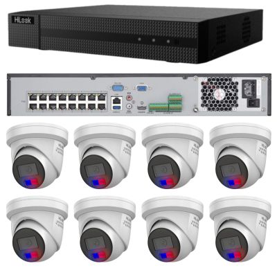 HiLook Camera and 16CH NVR package with 8x IPC-T269H-MU/SL Liveguard turret cameras