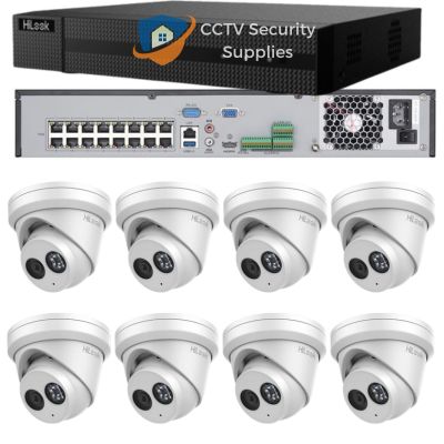 HiLook Camera and 16CH NVR package with 8 x IPC-T261-MU turret cameras