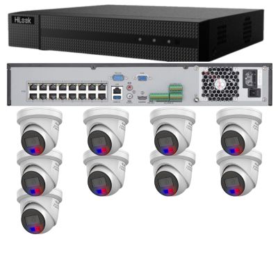 HiLook Camera and 16CH NVR package with 9x IPC-T269H-MU/SL Liveguard turret cameras