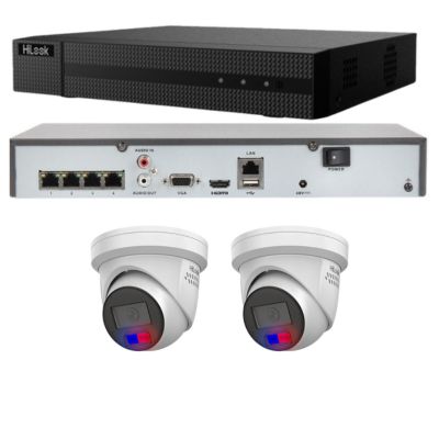 HiLook Camera and NVR Packages with 2-to-16 All-In-One 24Hr Colour Smart Dual-Light Turret Camera