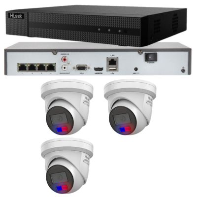 HiLook Camera and 4CH NVR package with 3x IPC-T269H-MU/SL Liveguard turret cameras