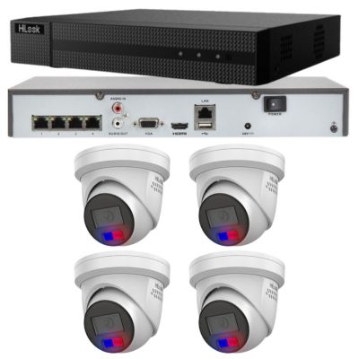 HiLook Home Security Camera and 4CH NVR package with 4x IPC-T269H-MU/SL Liveguard turret cameras