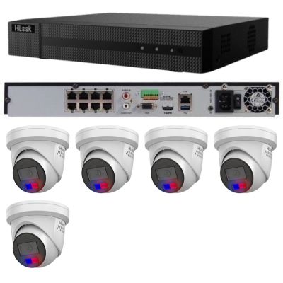HiLook Home Security Camera and 8CH NVR package with 5x IPC-T269H-MU/SL Liveguard turret cameras