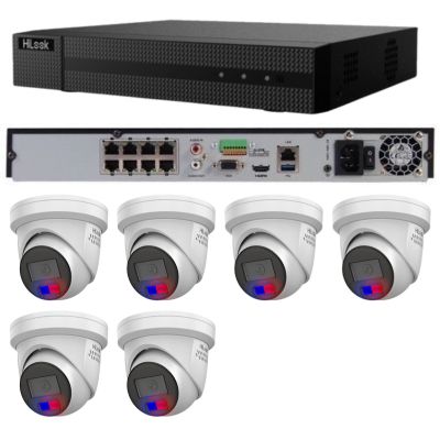 HiLook Home Security Camera and 8CH NVR package with 6x IPC-T269H-MU/SL Liveguard turret cameras