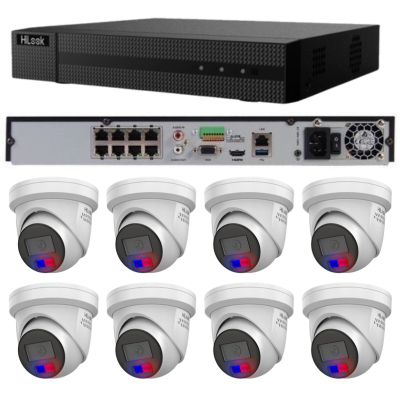 HiLook Home Security Camera and 8CH NVR package with 8x IPC-T269H-MU/SL Liveguard turret cameras
