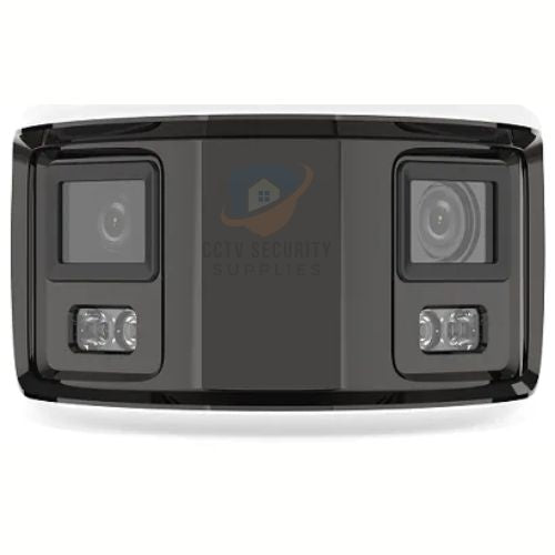 Front image of a Hikvision DS-2CD2T87G2P-LSU/SL 8MP Panoramic ColorVu Strobe Light and Audible Warning Liveguard Bullet Camera