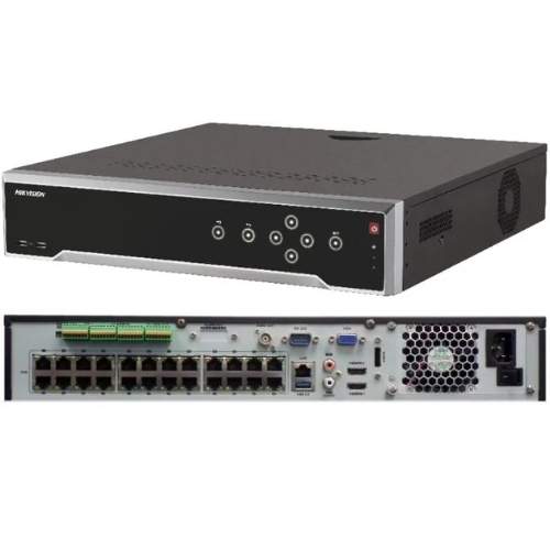 Image of the front and rear of a Hikvision DS-7732NI-I4/24P 32-Channel NVR with 24 PoE Ports which we sell at CCTV Security Supplies all over Australia with free express shipping